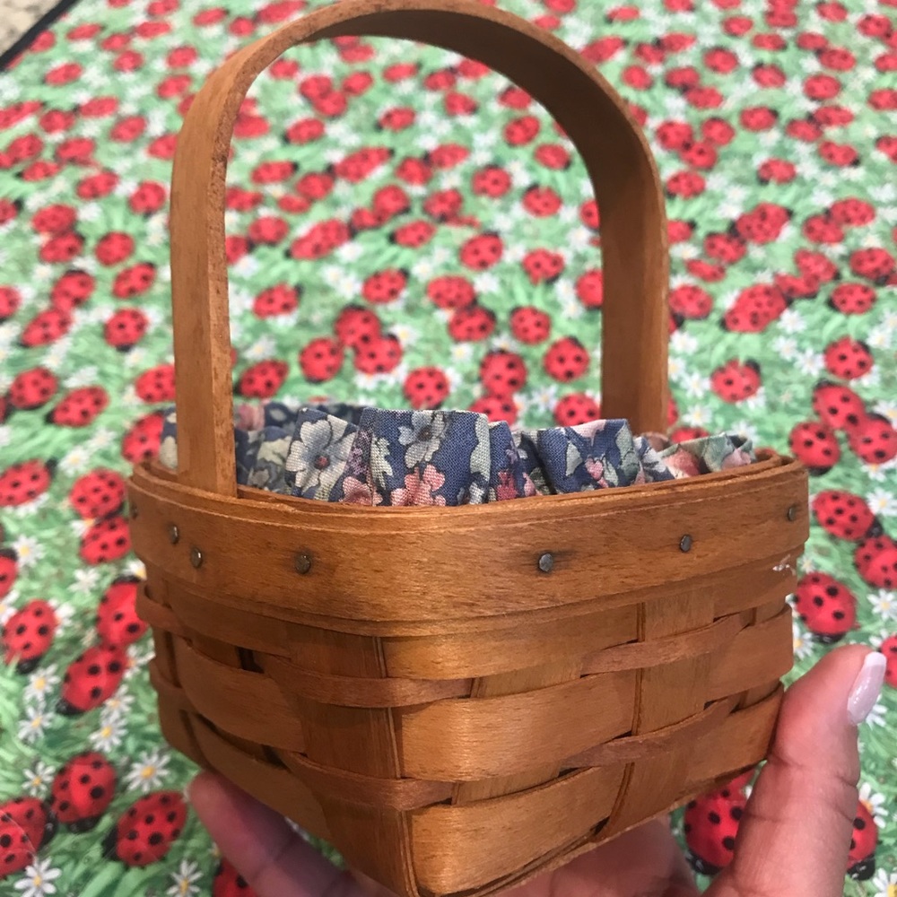 Vintage Mini Longaberger Handwoven Basket w/ Floral Liner